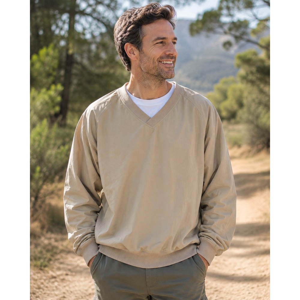Penguin Sport XL Pullover Windbreaker Tan Khaki V Neck Vintage Outdoor 90s Style